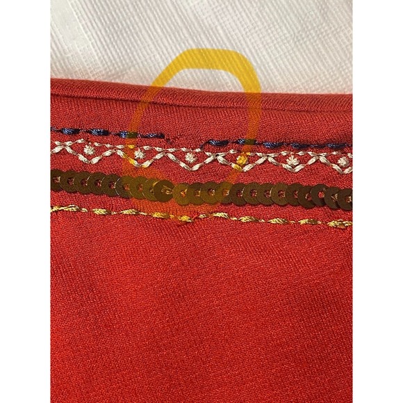 Chico's 2P (LP/12) Embroidered Burnt Orange Boho 3/4 Sleeve Shirt Sequins *Read - Picture 10 of 12